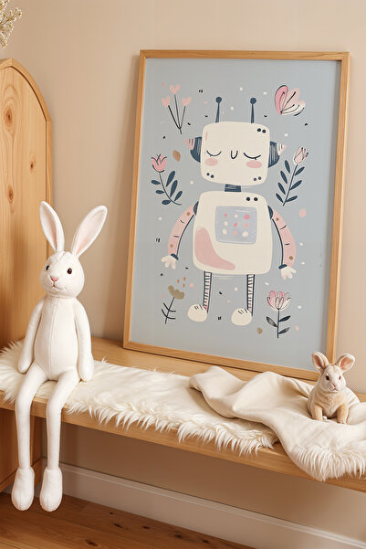 HİGUERA Μπλε ρετρό σχέδιο ρομπότ - Πίνακας παιδικού δωματίου και βρεφικού δωμ...