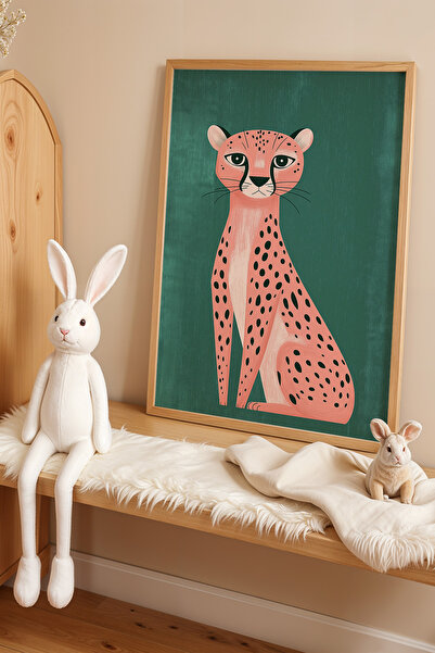 HİGUERA Πολύχρωμο χαριτωμένο τσίτα παιδικό δωμάτιο με φυσικό ξύλινο πλαίσιο ζ...