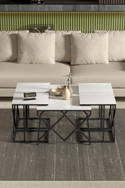 GOLDFALEZ Orta Sehpa Ve Zigon Sehpa V Lüx 5'Li Set Beyaz