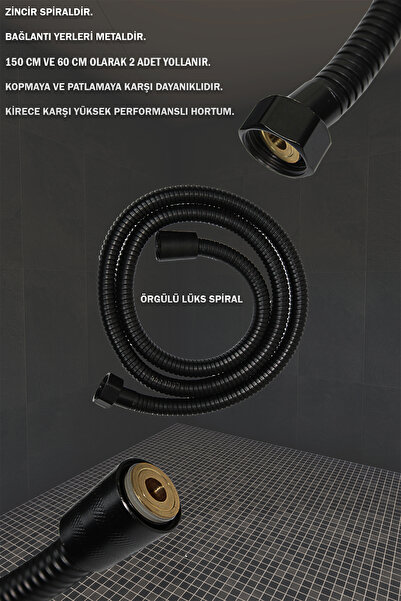 tesitay Mat Siyah Lavabo Banyo Mutfak Bataryası Robot Duş Seti Siyah Banyo Seti Armatür Musluk Batarya