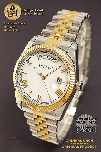 Ferrucci Takvimleri Aktif Sarı Beyaz Renk Çelik Kordon Orijinal Kadran Kadın Kol Saati FC.13024TM