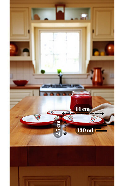 İnci Emaye 3 Pieces 14cm Enamel Plate Set, Breakfast Plate, Jam, Olive, Cheese Plate, Dowry, Christmas Gift