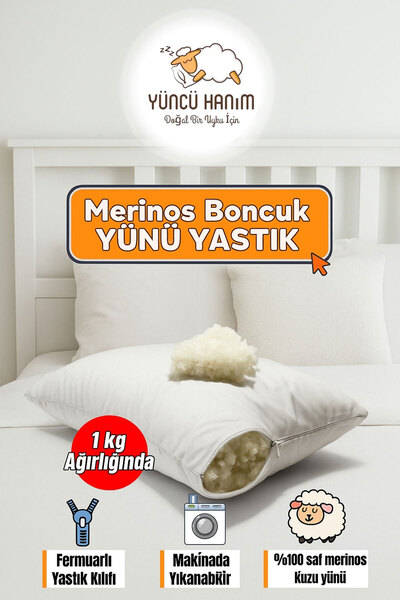 Teknor %100 Doğal Merinos Boncuk Kuzu Yünü Dolgulu Yastık 50 X 70 Cm Ebat 1000 gram