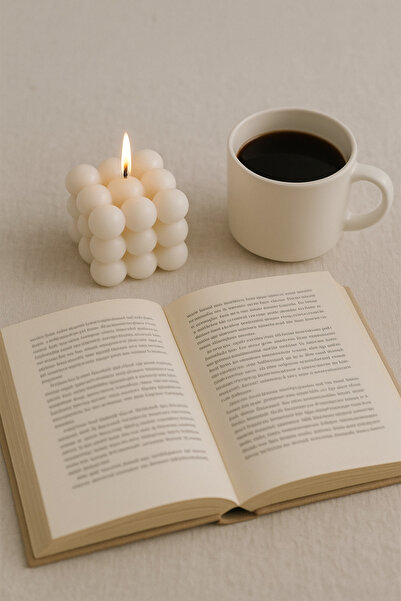 NİLCANDLE El Yapımı Kare Bubble Soya Wax Kiraz Çiçeği Kokulu Mum - Doğal, Dek...