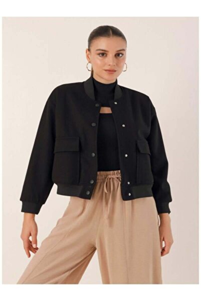 Pafi Moda Çift Cepli Crop Ceket Siyah