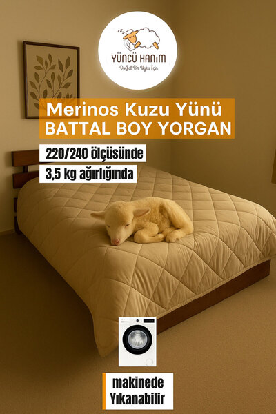 Teknor Battal Boy Merinos Kuzu Yünü Yorgan (%100 DOĞAL MERİNOS KUZU YÜNÜ) 220 X 240 Cm Ebat