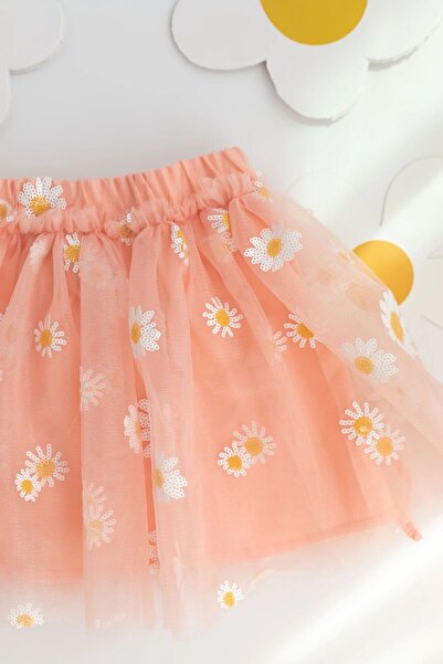 chipiques Спідниця для дівчинки з паєтками та вишивкою маргариток, лососевого кольору