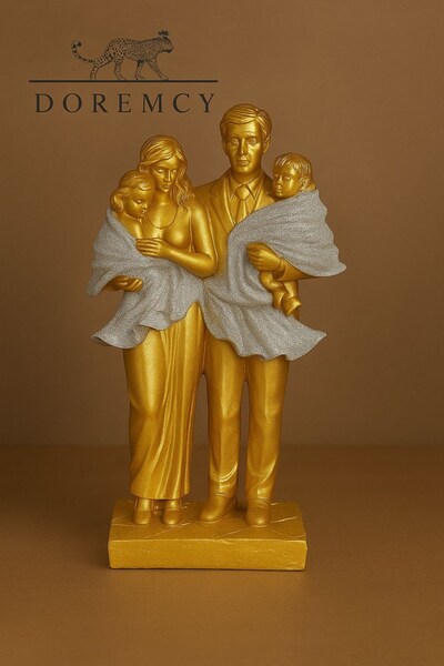 Doremcy Dekoratif Kazaklı Mutlu Aile Biblo – Polyester, El Boyaması, Şık Ev Ve Ofis Dekorasyonu