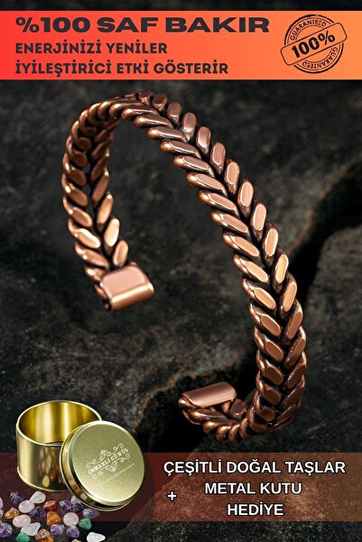 OSMANLI GÜMÜŞ Copper Vena Model Bakır Kelepçe Bilezik Erkek Kadın Doğal Taşla...