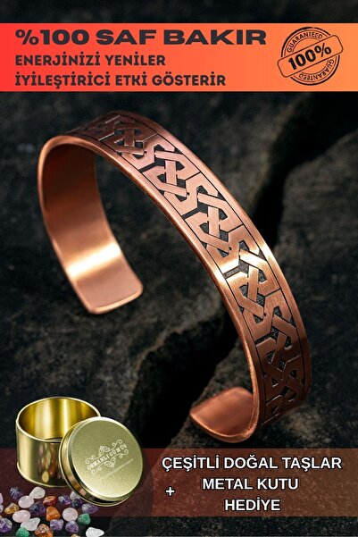 OSMANLI GÜMÜŞ Kadın Erkek Saf Bakır Bileklik Kalın Zevahir Model Metal Kutu D...