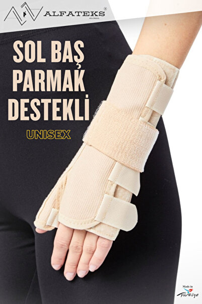 ALFATEKS Skin Color Left Thumb Supported Professional Hand Wrist Splint Prote...