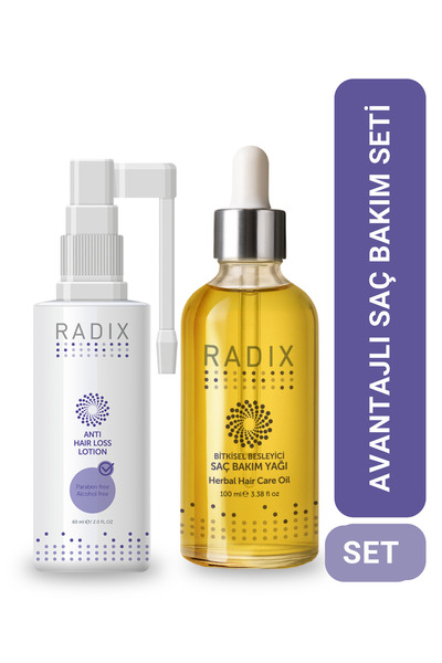Radix İkili Saç Bakım Seti - Dökülme Karşıtı Sprey & Mucizevi Yağ %100 Bitkisel Saç Bakım Yağı Kompleksi