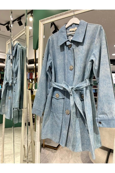 MERAM BUTİK Selinada Stone Denim Jacket - Light Blue - 40