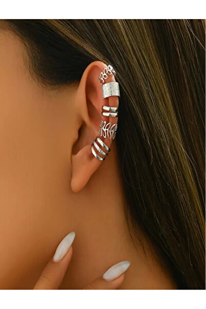 Çelikkup مجموعة مشابك الأذن بتصميم أنيق - أصفاد أذن فضية اللون بدون فتحات