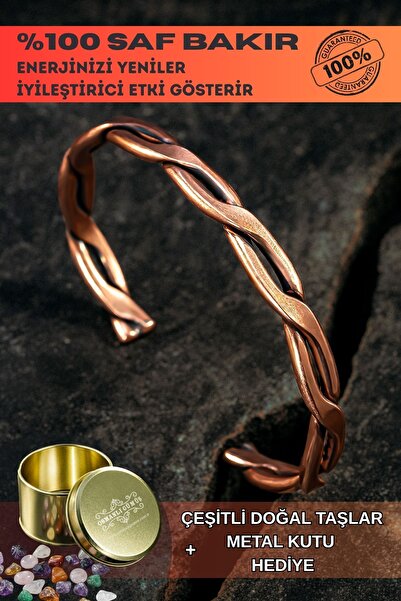 OSMANLI GÜMÜŞ Copper Knit Copper Cuff Bracelet Men Women Natural Stones and Metal with Box