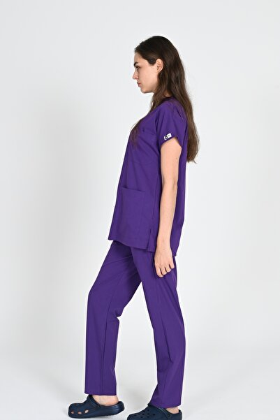 BAŞAK Set de mâneci liliac din Lycra din bumbac violet unisex pentru asistentă și medic - Uniformă de spital