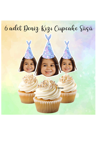 partikuki 6 Adet Kişiye Özel Fotoğraflı Pinterest Deniz Kızı Cupcake Doğum Gü...