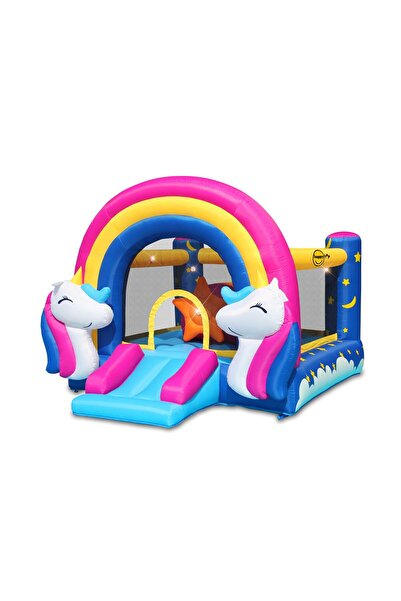 Happy Hop Fantasy Unicorn inflatable mattress with slide, jumping area and 6 cushions with lights and sounds