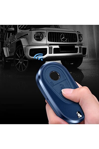 OEM Husă cheie aluminiu cu piele albastră pentru Mercedes Clasa C/Clasa S