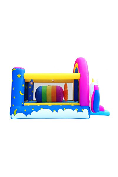 Happy Hop Fantasy Unicorn inflatable mattress with slide, jumping area and 6 cushions with lights and sounds