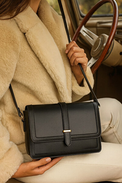 Çanta Trend Kadın Siyah Yumuşak Düz Deri 5 Bölmeli Çapraz Çanta Mk1020023sv10...