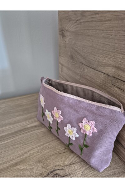 Handream Dried Rose Quilted Lilac Knit Flowers (Makeup Bag/Handbag/Purse-Luggage Organizer)