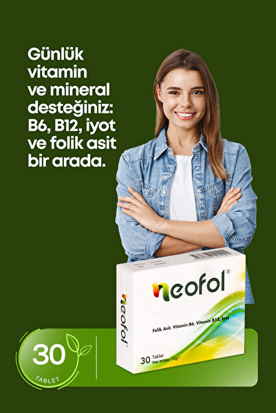 NEOFOL Folik Asi T 400mcg, B6 Vitamini, B12 Vitamini, D Vitamini Içeren 30 Ta...