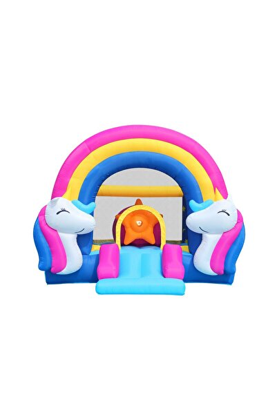 Happy Hop Fantasy Unicorn inflatable mattress with slide, jumping area and 6 cushions with lights and sounds