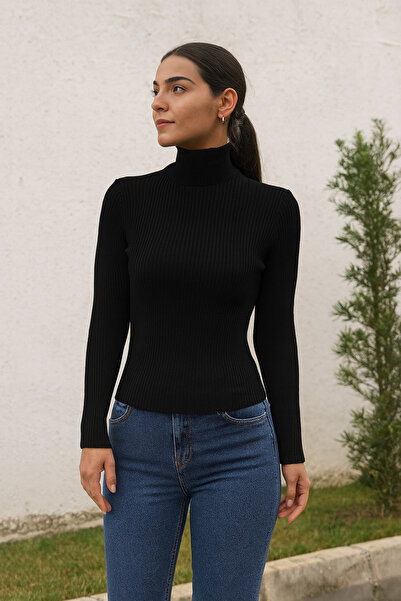 ECK MODA سترة نسائية نصف ياقة صياد من الليكرا الكاملة المرنة