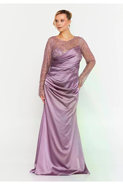 MAXXE 5885PSAT PAYETLİ SATEN ELBİSE