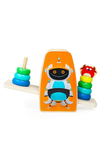 Toyska Balanta din lemn Aerospace Jenga cu cerculete colorate, multicolor