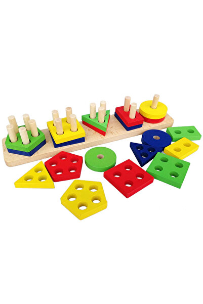Toyska Wooden sorter geometric shapes, 5 columns, 20 pieces, 29 cm, multicolor