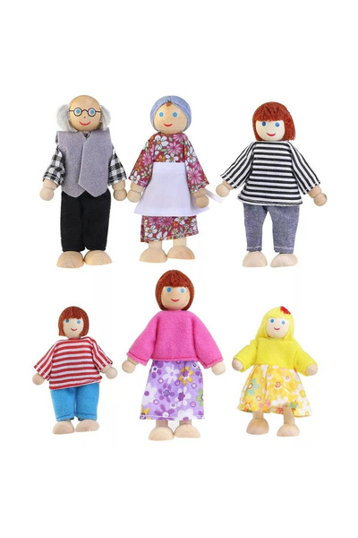 Toyska Set of 6 wooden dolls, Puppet Family, multicolor