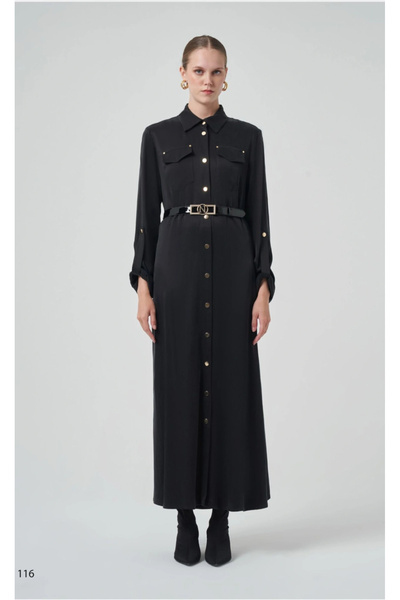 Nuss Silk Dress with Belt and Citcit Detail 2002 Black