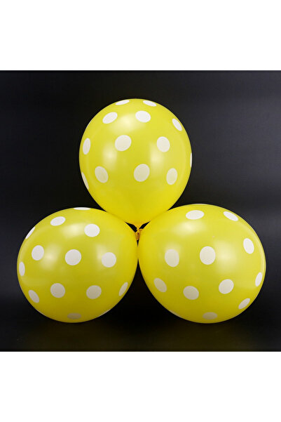 Toyska Set of 10 Latex Balloons, Party Pattern with Polka Dots and Plains, 30 cm, Yellow