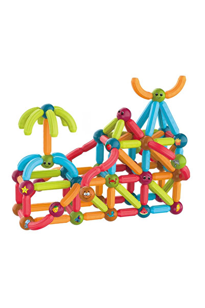 Toyska Joc educativ constructii magnetice Magnetic Sticks cu animale, 128 piese, multicolor