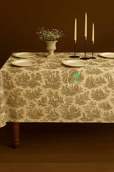 Perdeplus French Tablecloth, Vintage Pastoral Scene Pattern, Decorative Dining Table Cloth