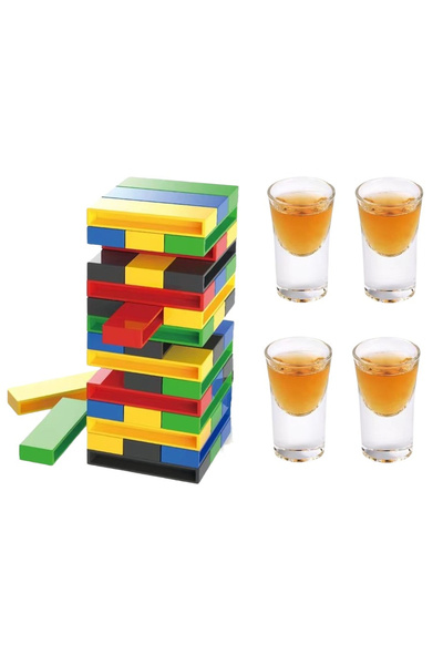 Toyska Настолна игра, Пластмасова кула Дженга, с 4 чаши за шотове, +18 години...