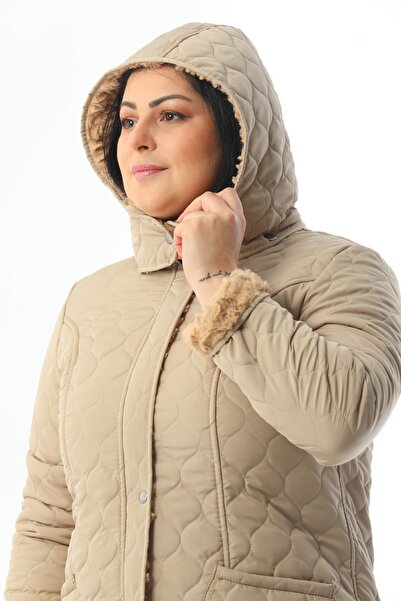 TUTveAL Collection Imported Soft Fur Coat, Plus Size, Rabbit Fur Coat, Water Repellent Coat, Quilted Coat, Over-The-Knee