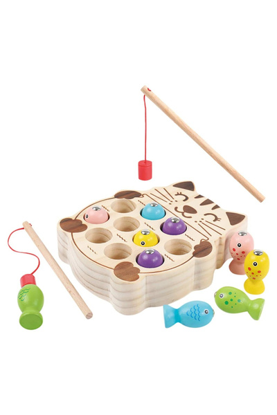 Toyska Jucarie de pescuit din lemn cu undite si pestisori, multicolor