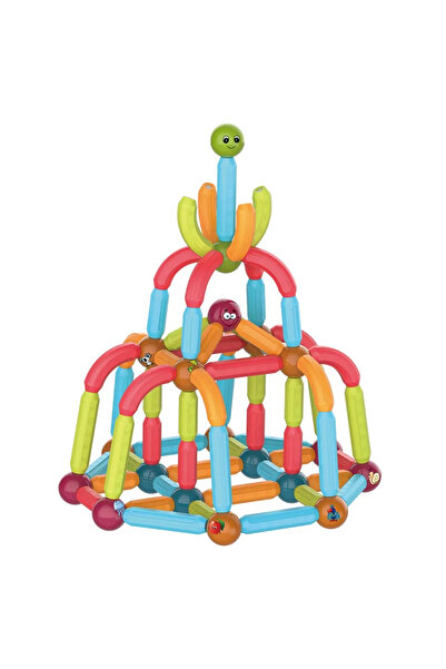 Toyska Joc educativ constructii magnetice Magnetic Sticks cu animale, 128 piese, multicolor