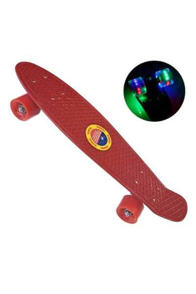 Toyska Penny Board cu roti de silicon si lumini LED, 55 cm, rosu