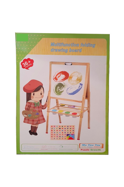 Toyska Tabla educativa din lemn, reglabila, pentru desenat si scris, 2 fete, tip sevalet, 148 cm