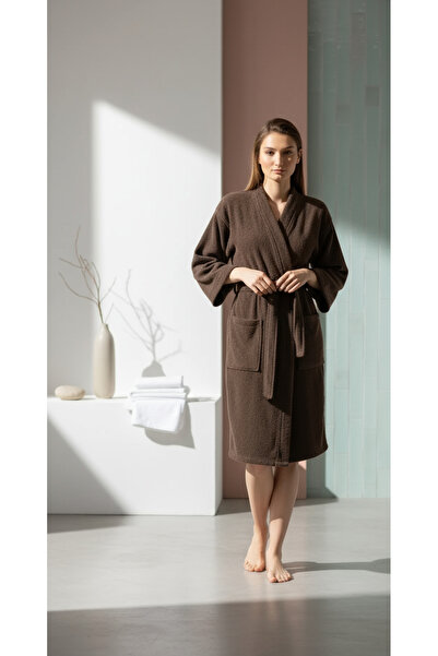 Minteks KİMONO YAKA KAHVERENGİ BORNOZ