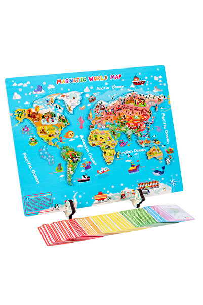 Toyska Magnetic wooden educational game World Map, 184 cards, multicolor