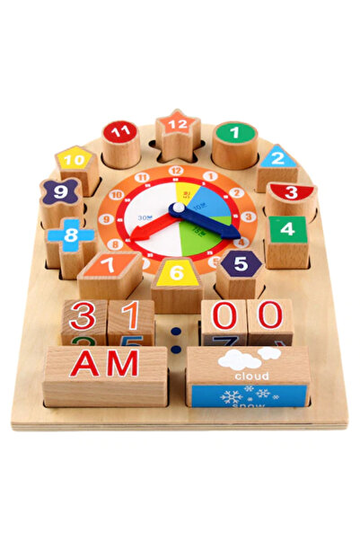 Toyska Jucarie educativa Montessori ceas din lemn, forme geometrice, accesori...