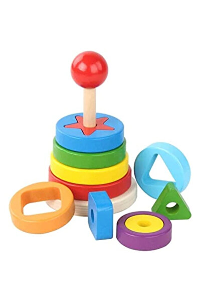 Toyska Jucarie din lemn, Turn Montessori de stivuire cu forme geometrice