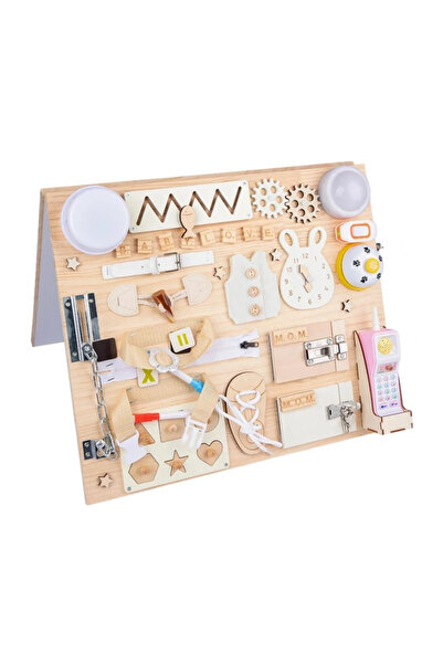 Toyska Placa senzoriala Busy Board 2 in 1 din lemn in stil Montessori