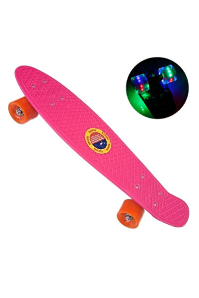 Toyska Penny Board cu roti de silicon si lumini LED, 55 cm, roz/portocaliu