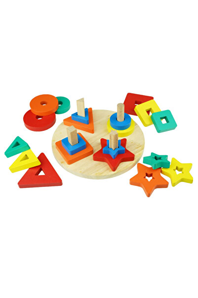 Toyska Jucarie Montessori sortator forme geometrice din lemn, 4 coloane, 20 p...